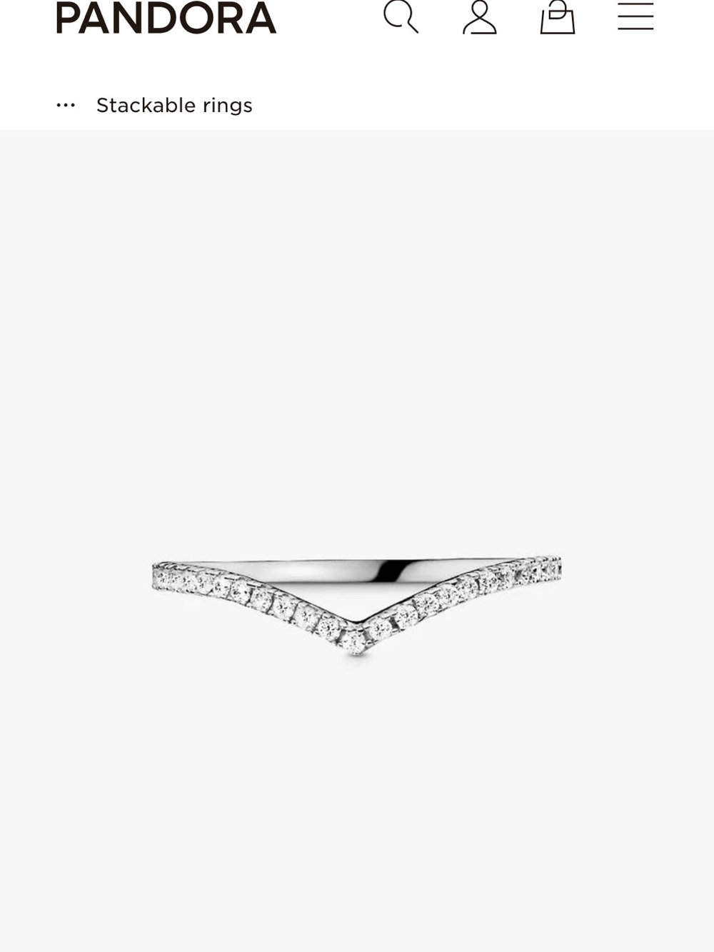 Pandora Silver V-Shape Ring with Clear Stones